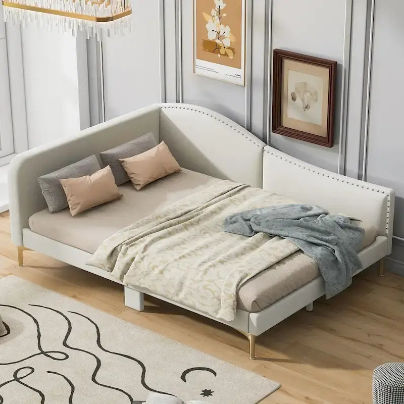 Divano letto imbottito Full/Twin Size con testiera e braccioli, gambe di supporto, letto Full/Twin Size
