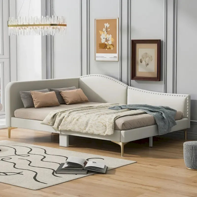 Divano letto imbottito Full/Twin Size con testiera e braccioli, gambe di supporto, letto Full/Twin Size