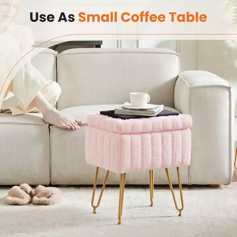 JIONJOY Pouf contenitore rettangolare piccolo con accenti in pelliccia sintetica