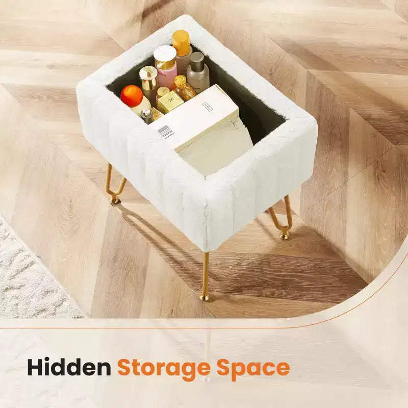 JIONJOY Pouf contenitore rettangolare piccolo con accenti in pelliccia sintetica