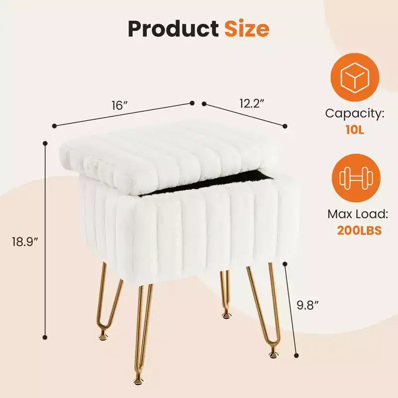 JIONJOY Pouf contenitore rettangolare piccolo con accenti in pelliccia sintetica