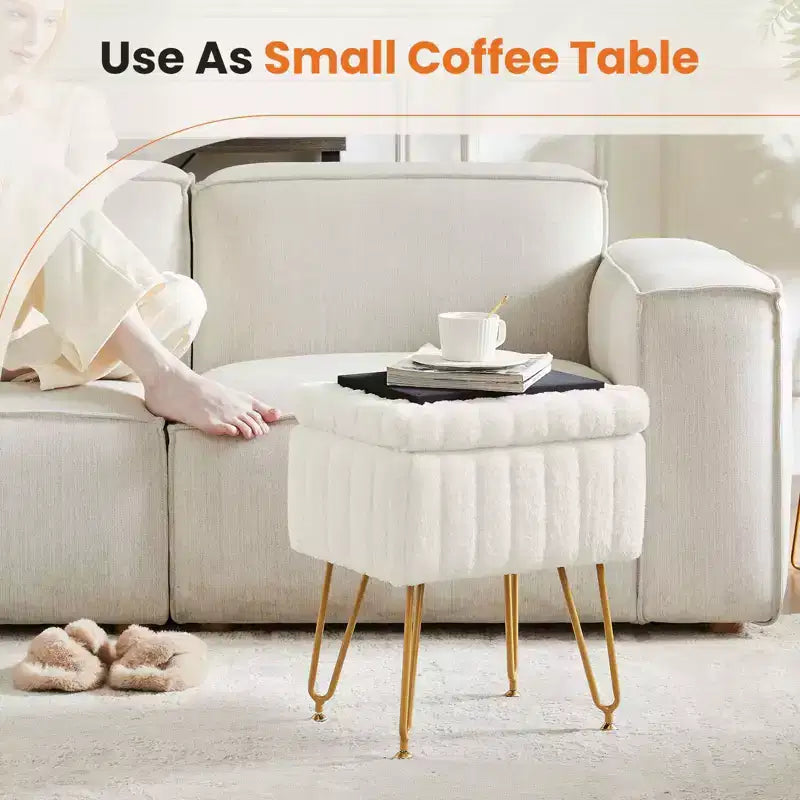 JIONJOY Pouf contenitore rettangolare piccolo con accenti in pelliccia sintetica