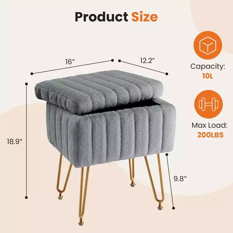 JIONJOY Pouf contenitore rettangolare piccolo con accenti in pelliccia sintetica