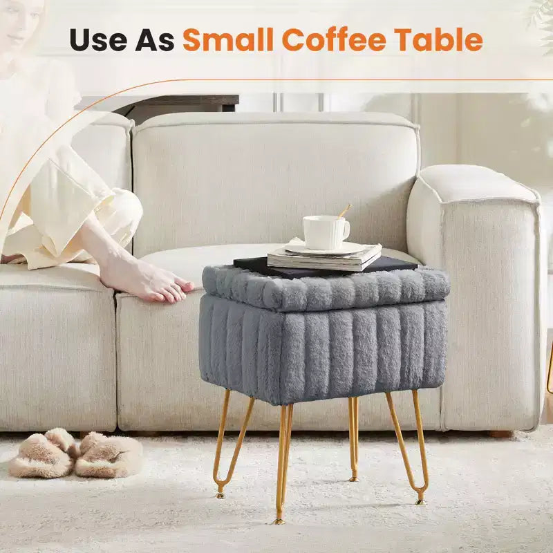 JIONJOY Pouf contenitore rettangolare piccolo con accenti in pelliccia sintetica