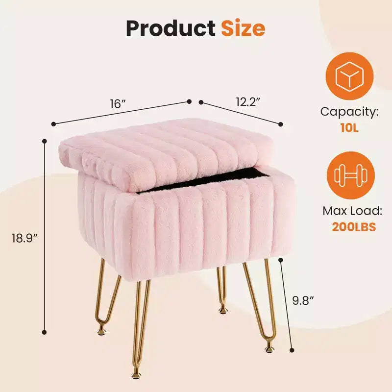JIONJOY Pouf contenitore rettangolare piccolo con accenti in pelliccia sintetica