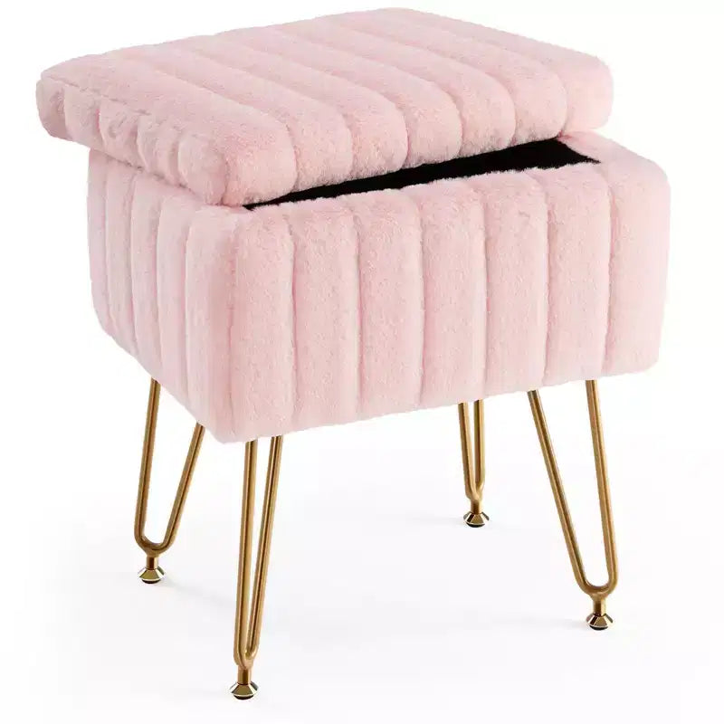 JIONJOY Pouf contenitore rettangolare piccolo con accenti in pelliccia sintetica