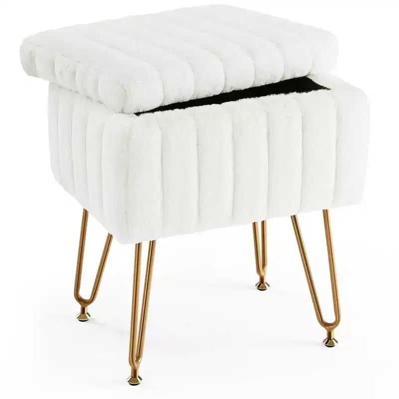 JIONJOY Pouf contenitore rettangolare piccolo con accenti in pelliccia sintetica