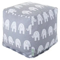 Pouf cubo da interno in twill di cotone con stampa a elefante