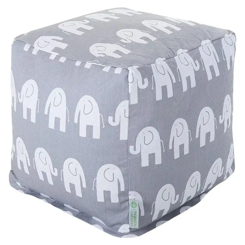 Pouf cubo da interno in twill di cotone con stampa a elefante
