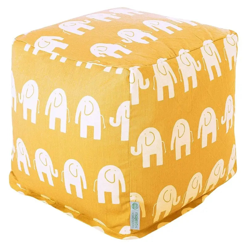 Pouf cubo da interno in twill di cotone con stampa a elefante