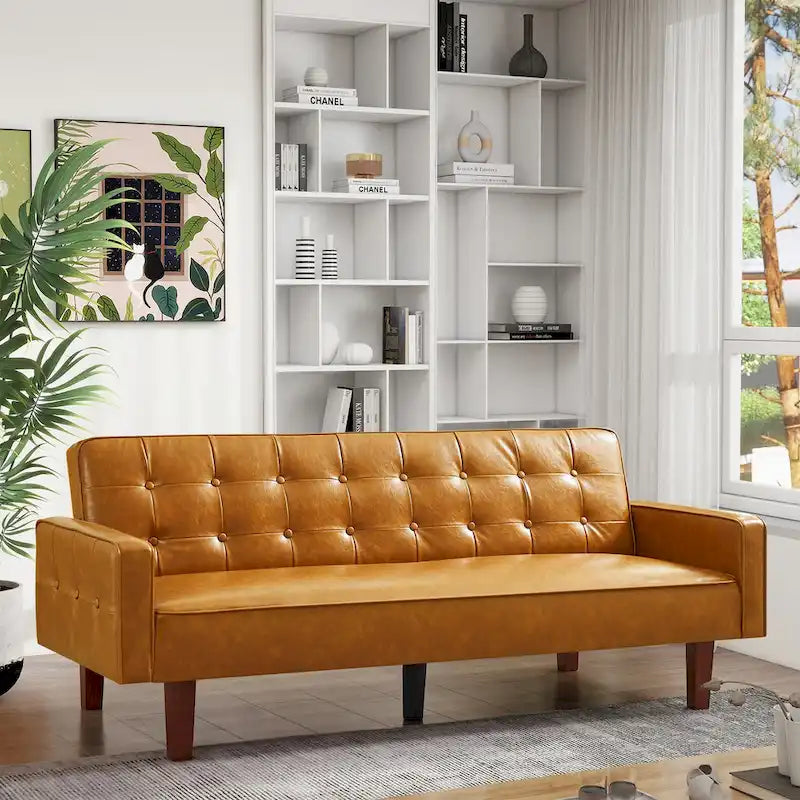 Divano letto, Divano letto futon, Divano a due posti in ecopelle, Divano letto a due posti per soggiorno, ospiti