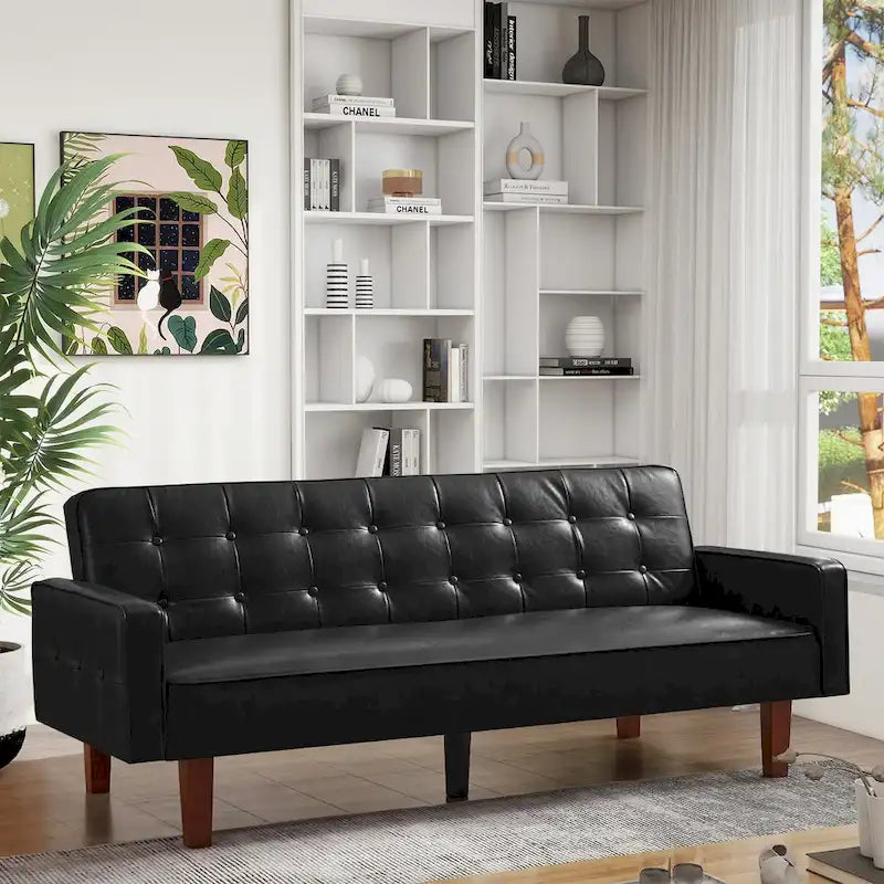 Divano letto, Divano letto futon, Divano a due posti in ecopelle, Divano letto a due posti per soggiorno, ospiti