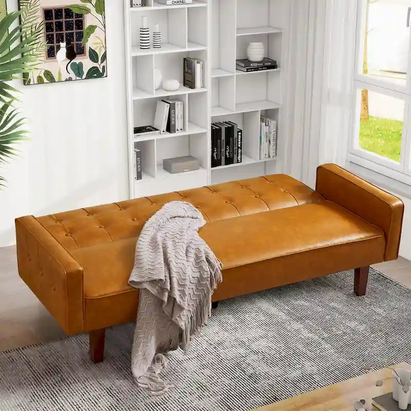 Divano letto, Divano letto futon, Divano a due posti in ecopelle, Divano letto a due posti per soggiorno, ospiti