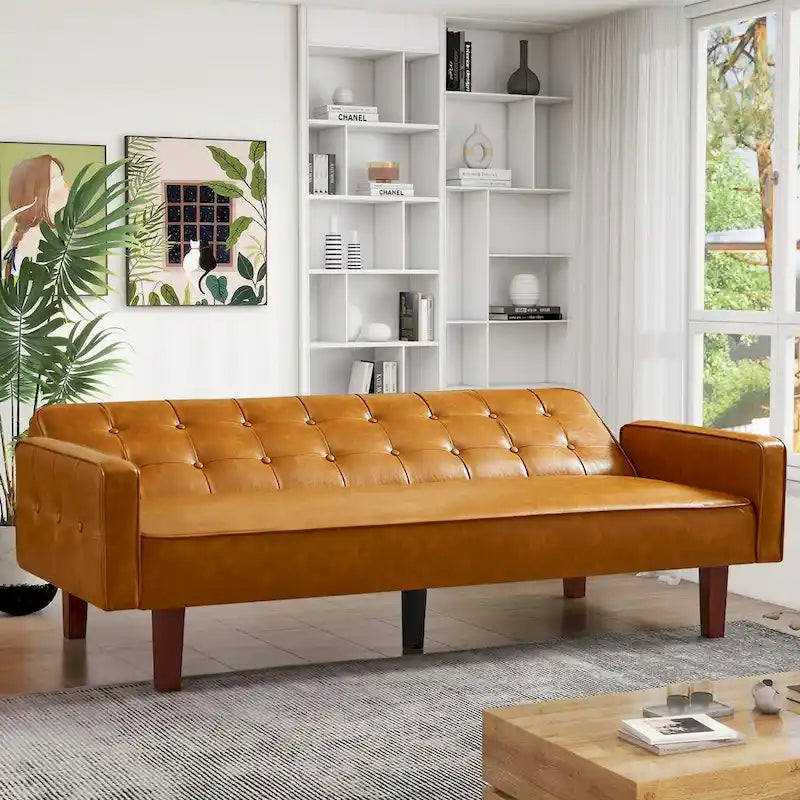 Divano letto, Divano letto futon, Divano a due posti in ecopelle, Divano letto a due posti per soggiorno, ospiti
