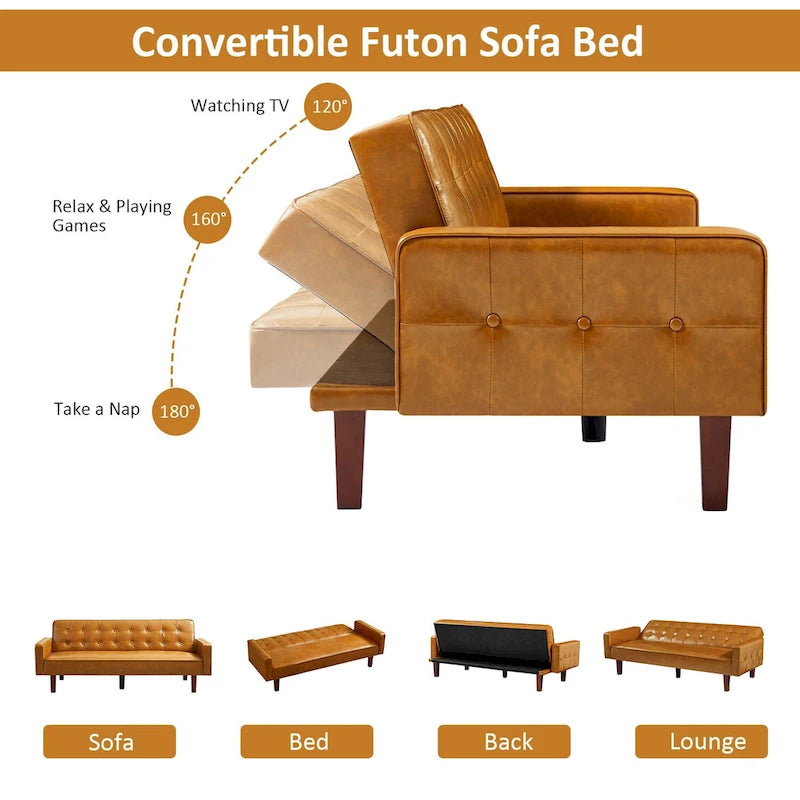 Divano letto, Divano letto futon, Divano a due posti in ecopelle, Divano letto a due posti per soggiorno, ospiti