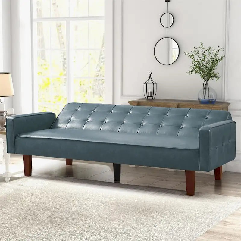 Divano letto, Divano letto futon, Divano a due posti in ecopelle, Divano letto a due posti per soggiorno, ospiti