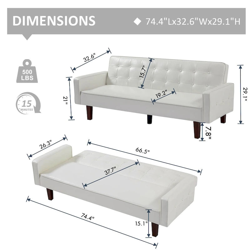 Divano letto, Divano letto futon, Divano a due posti in ecopelle, Divano letto a due posti per soggiorno, ospiti
