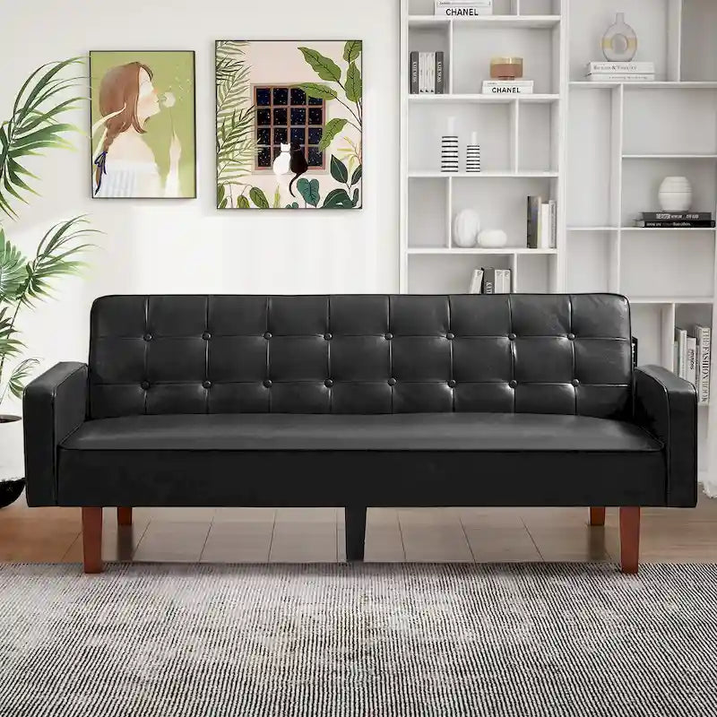 Divano letto, Divano letto futon, Divano a due posti in ecopelle, Divano letto a due posti per soggiorno, ospiti