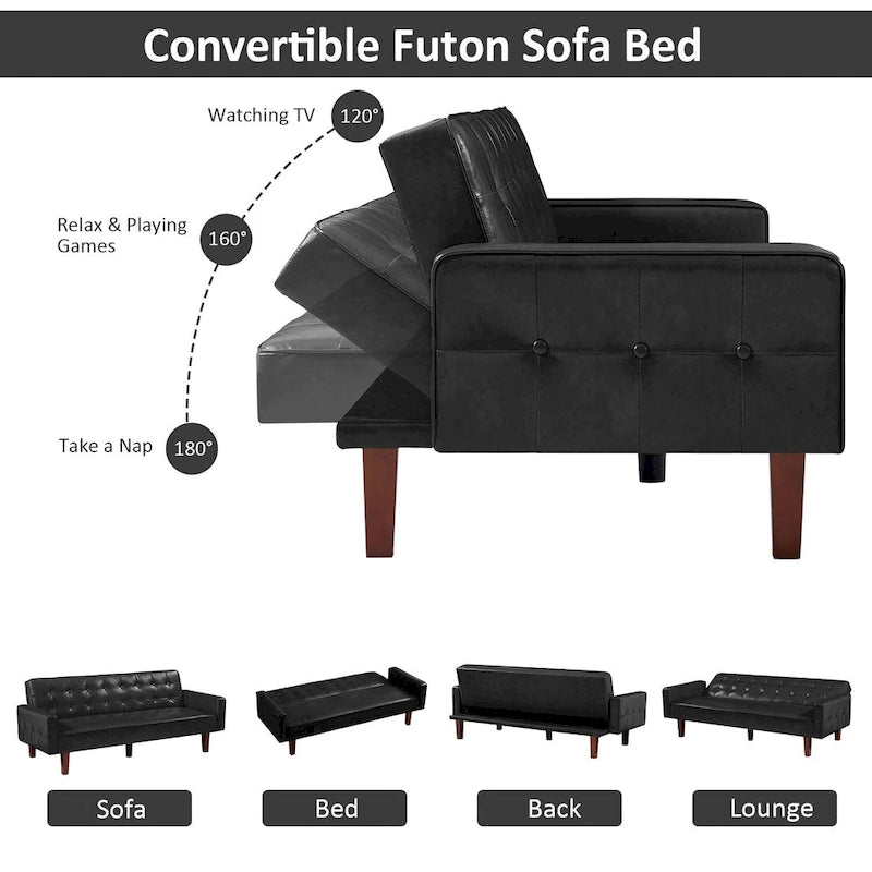 Divano letto, Divano letto futon, Divano a due posti in ecopelle, Divano letto a due posti per soggiorno, ospiti