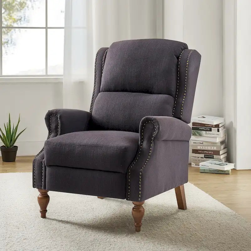 Carbone / Avena / Blu / Grigio / Avorio — Poltrona reclinabile manuale Wingback, finto lino, 1 posto