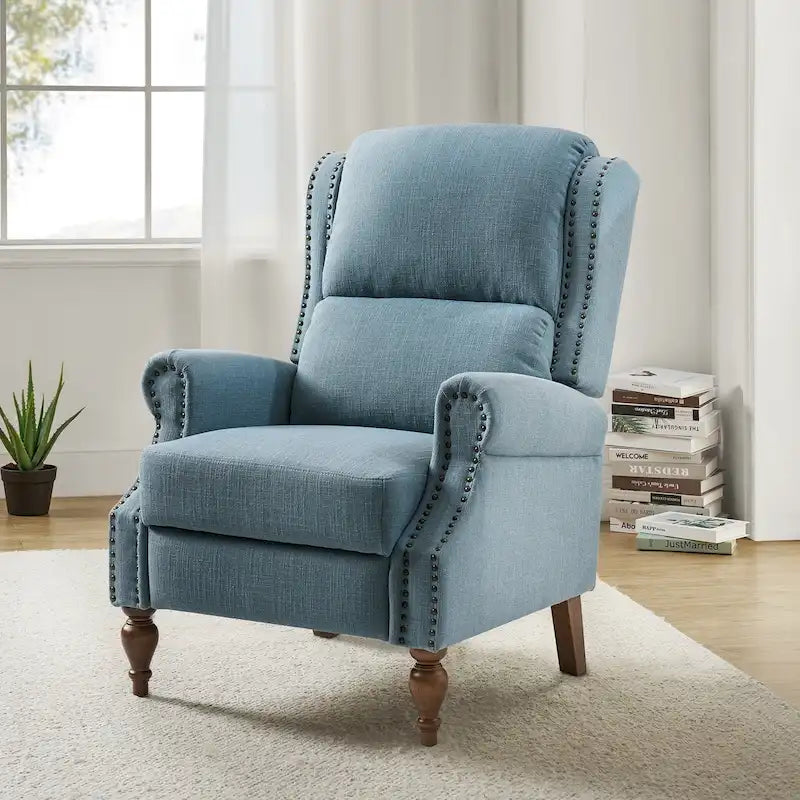 Carbone / Avena / Blu / Grigio / Avorio — Poltrona reclinabile manuale Wingback, finto lino, 1 posto