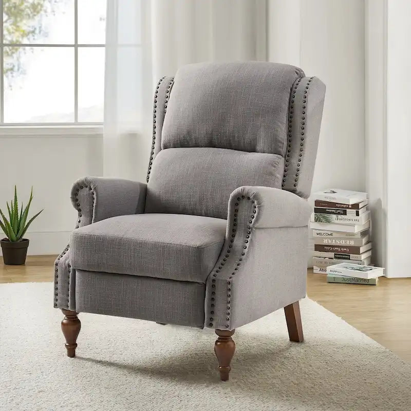 Carbone / Avena / Blu / Grigio / Avorio — Poltrona reclinabile manuale Wingback, finto lino, 1 posto