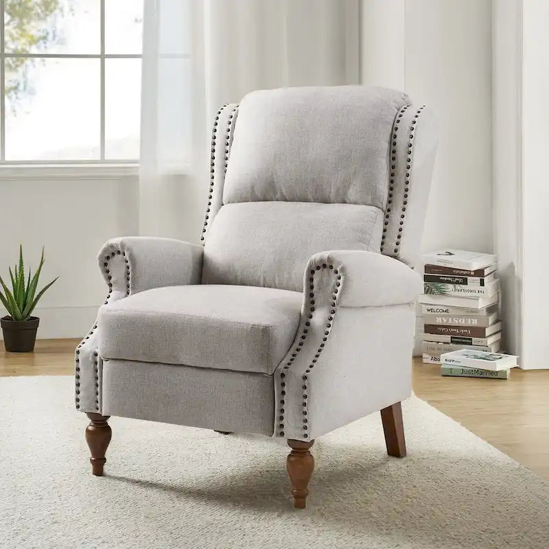 Carbone / Avena / Blu / Grigio / Avorio — Poltrona reclinabile manuale Wingback, finto lino, 1 posto