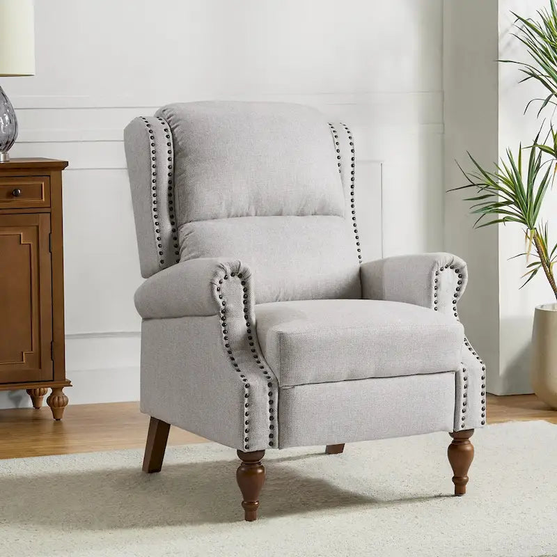 Carbone / Avena / Blu / Grigio / Avorio — Poltrona reclinabile manuale Wingback, finto lino, 1 posto