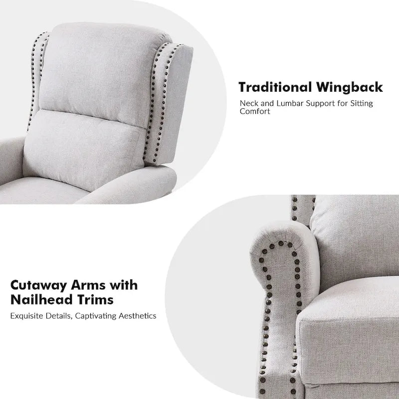 Carbone / Avena / Blu / Grigio / Avorio — Poltrona reclinabile manuale Wingback, finto lino, 1 posto