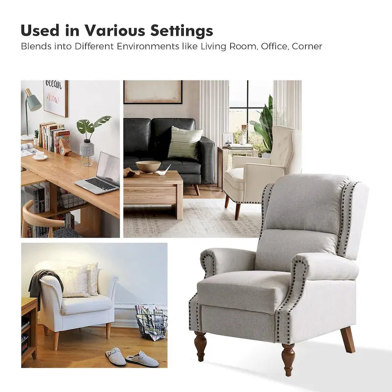 Carbone / Avena / Blu / Grigio / Avorio — Poltrona reclinabile manuale Wingback, finto lino, 1 posto