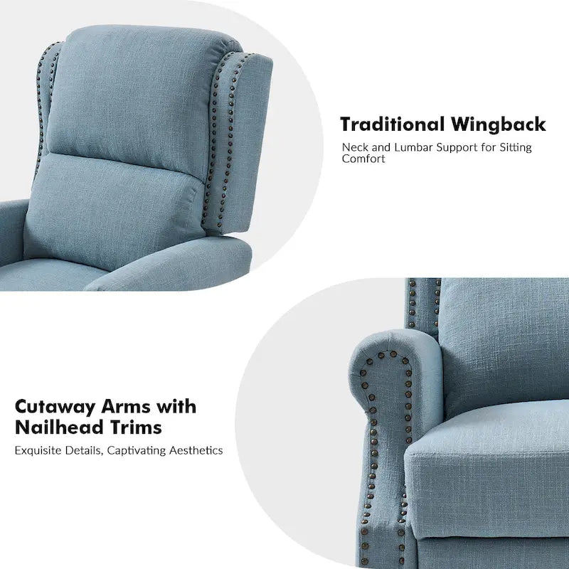 Carbone / Avena / Blu / Grigio / Avorio — Poltrona reclinabile manuale Wingback, finto lino, 1 posto