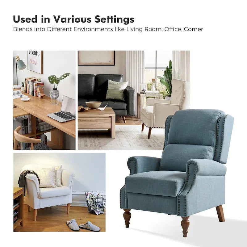 Carbone / Avena / Blu / Grigio / Avorio — Poltrona reclinabile manuale Wingback, finto lino, 1 posto
