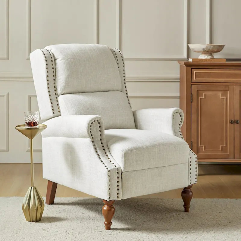 Carbone / Avena / Blu / Grigio / Avorio — Poltrona reclinabile manuale Wingback, finto lino, 1 posto