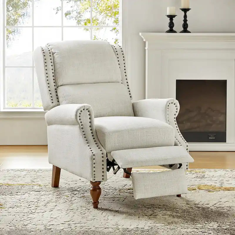 Carbone / Avena / Blu / Grigio / Avorio — Poltrona reclinabile manuale Wingback, finto lino, 1 posto