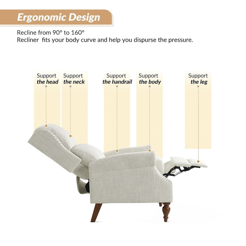 Carbone / Avena / Blu / Grigio / Avorio — Poltrona reclinabile manuale Wingback, finto lino, 1 posto