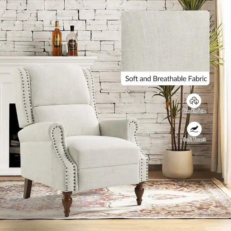 Carbone / Avena / Blu / Grigio / Avorio — Poltrona reclinabile manuale Wingback, finto lino, 1 posto