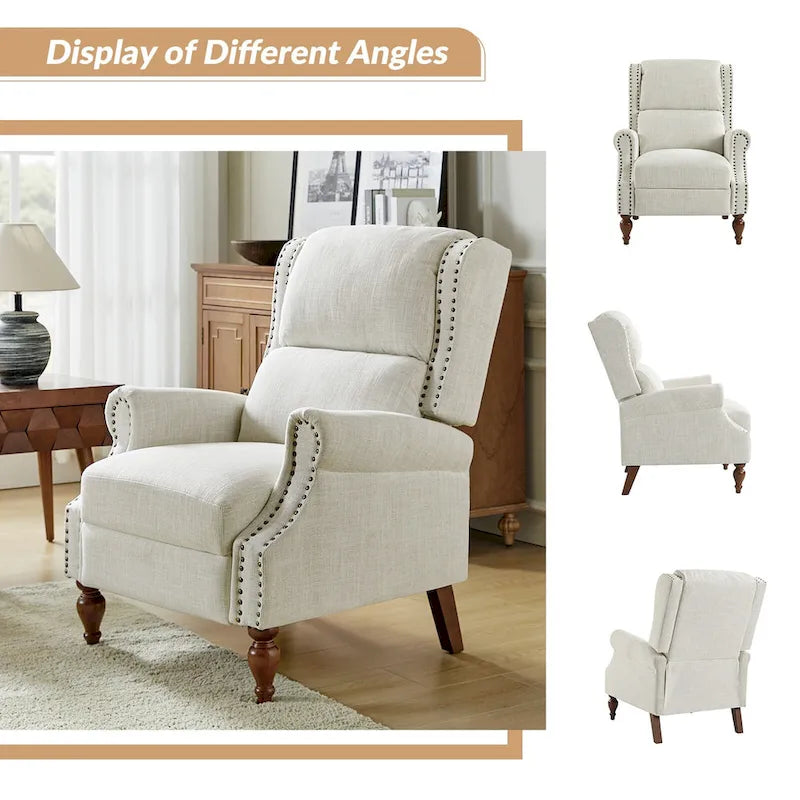 Carbone / Avena / Blu / Grigio / Avorio — Poltrona reclinabile manuale Wingback, finto lino, 1 posto