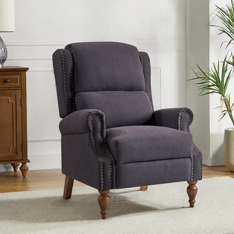 Carbone / Avena / Blu / Grigio / Avorio — Poltrona reclinabile manuale Wingback, finto lino, 1 posto