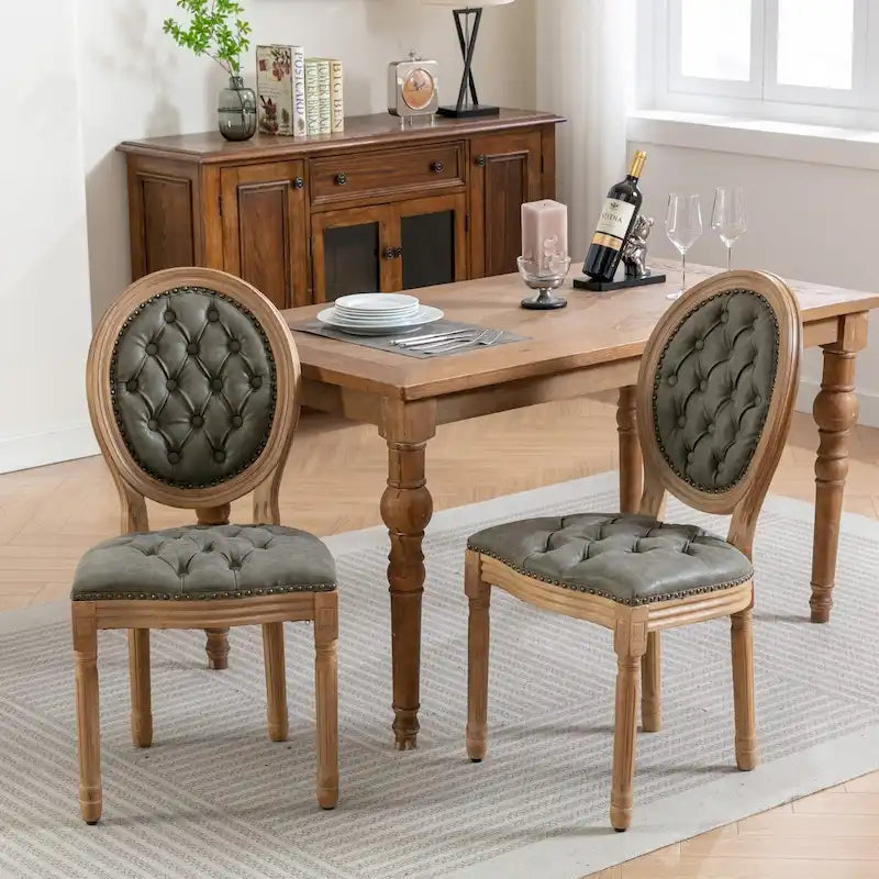 Sedia da pranzo con struttura in legno e borchie, set da 2