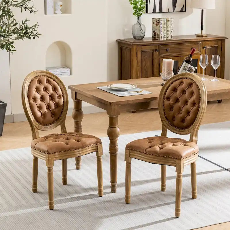 Sedia da pranzo con struttura in legno e borchie, set da 2