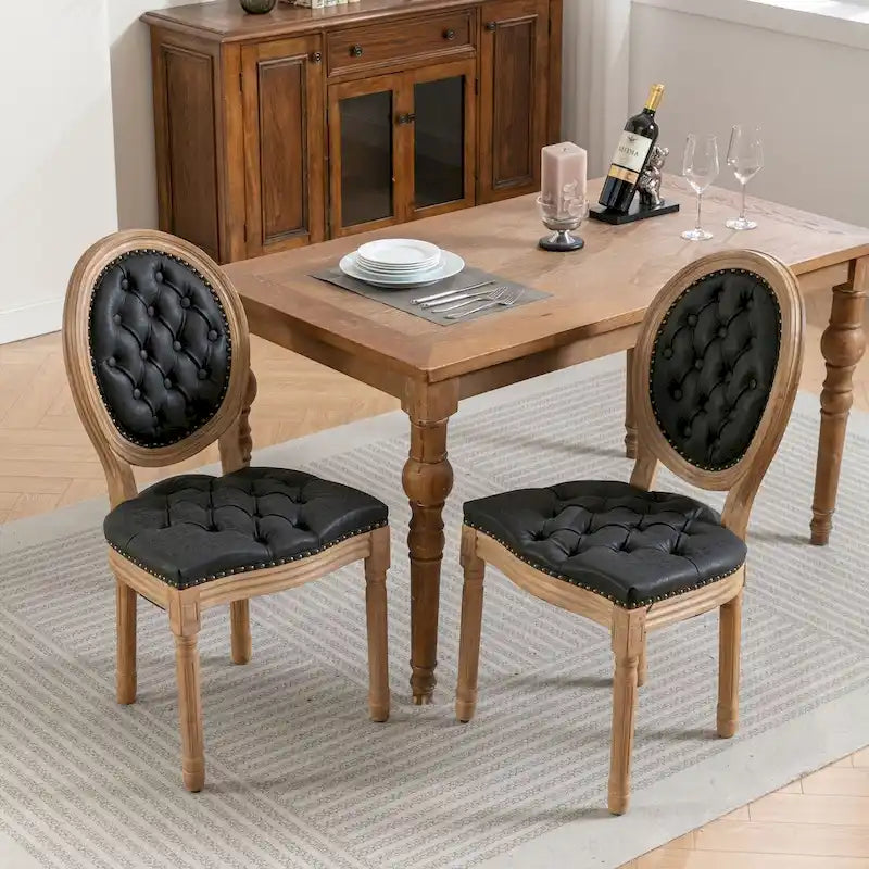 Sedia da pranzo con struttura in legno e borchie, set da 2