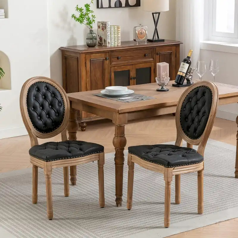 Sedia da pranzo con struttura in legno e borchie, set da 2