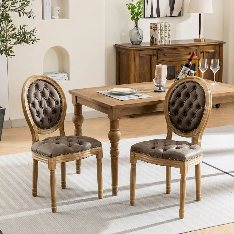 Sedia da pranzo con struttura in legno e borchie, set da 2