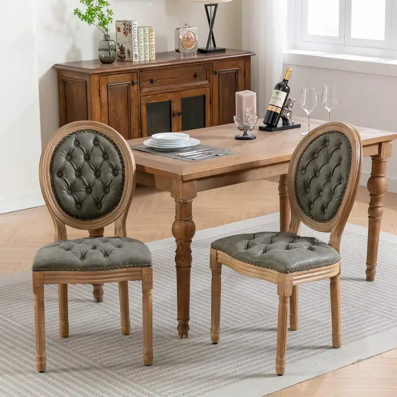 Sedia da pranzo con struttura in legno e borchie, set da 2