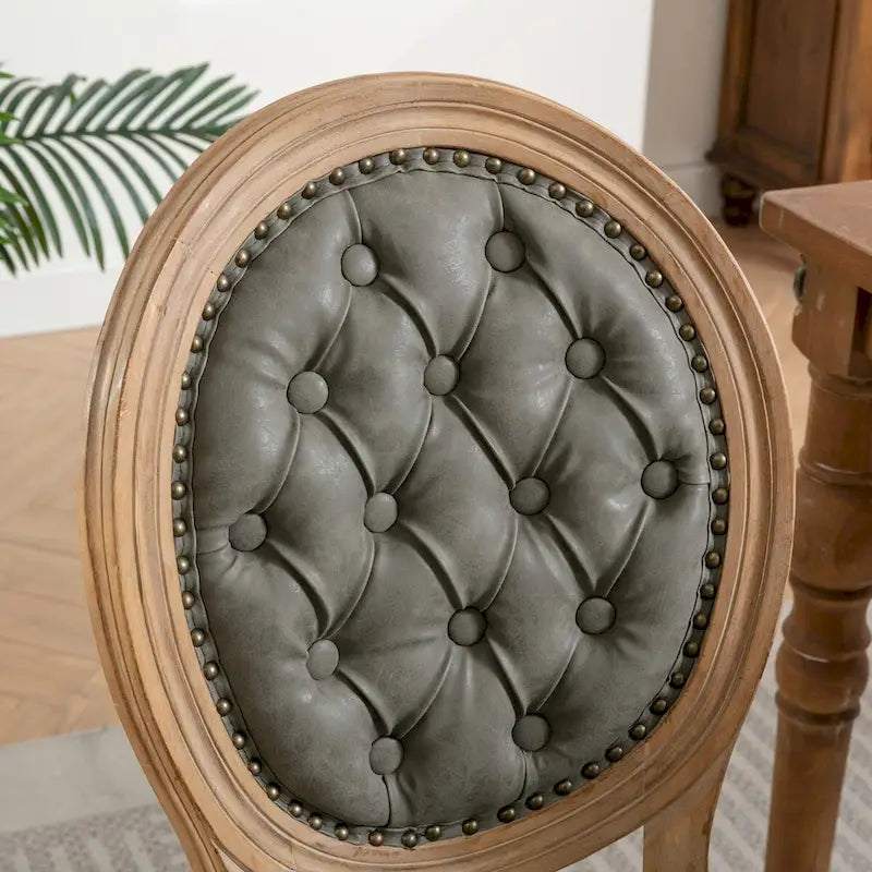 Sedia da pranzo con struttura in legno e borchie, set da 2