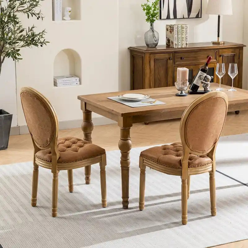 Sedia da pranzo con struttura in legno e borchie, set da 2