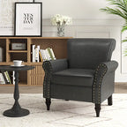 Poltroncina in PU con braccioli arrotolati e finiture borchiate