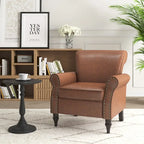Poltroncina in PU con braccioli arrotolati e finiture borchiate