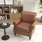 Poltroncina in PU con braccioli arrotolati e finiture borchiate