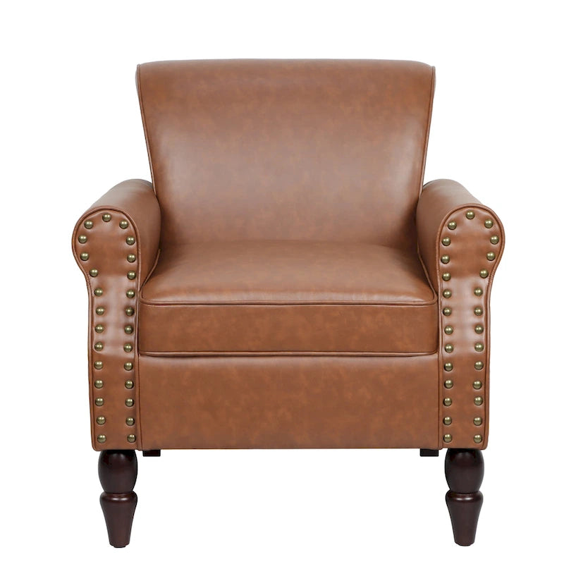 Poltroncina in PU con braccioli arrotolati e finiture borchiate
